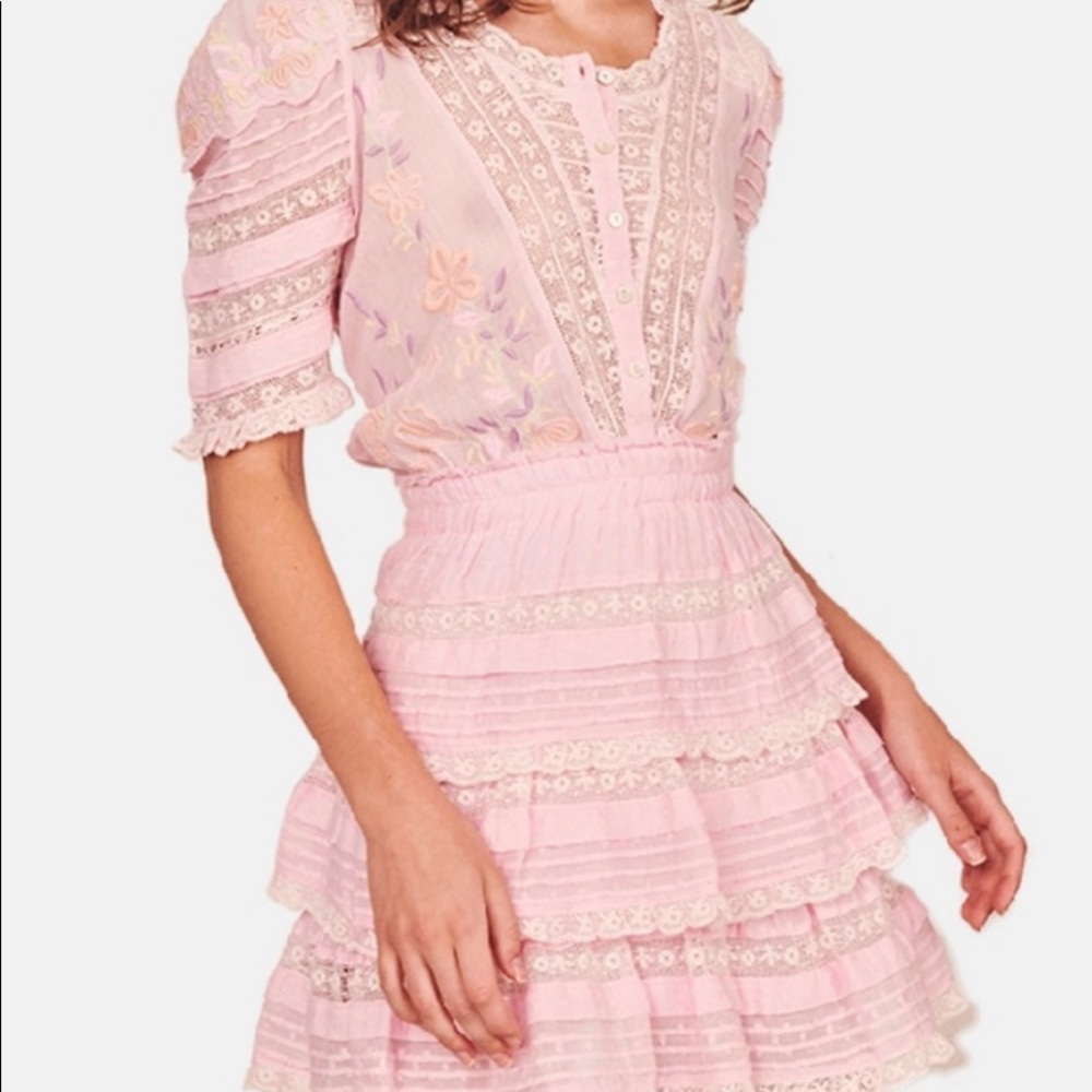 LoveShackFancy pink mini dress size small
